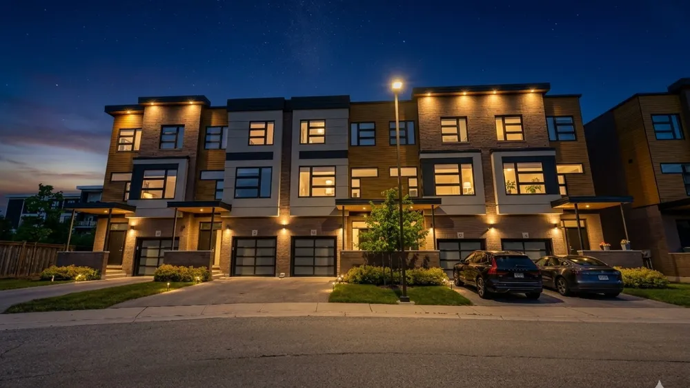 Twilight exterior of 60 Arkell Road Unit 51, Guelph